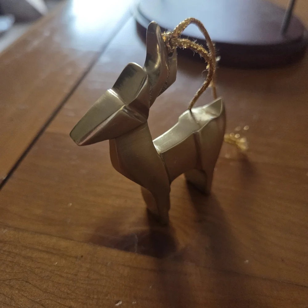 Contemporary Heavy Brass Or Gold Toned Metal Reindeer Ornament